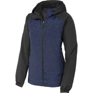Sport-Tek Women's True Royal Heather/Black Colorblock Raglan Hooded Wind Jacket