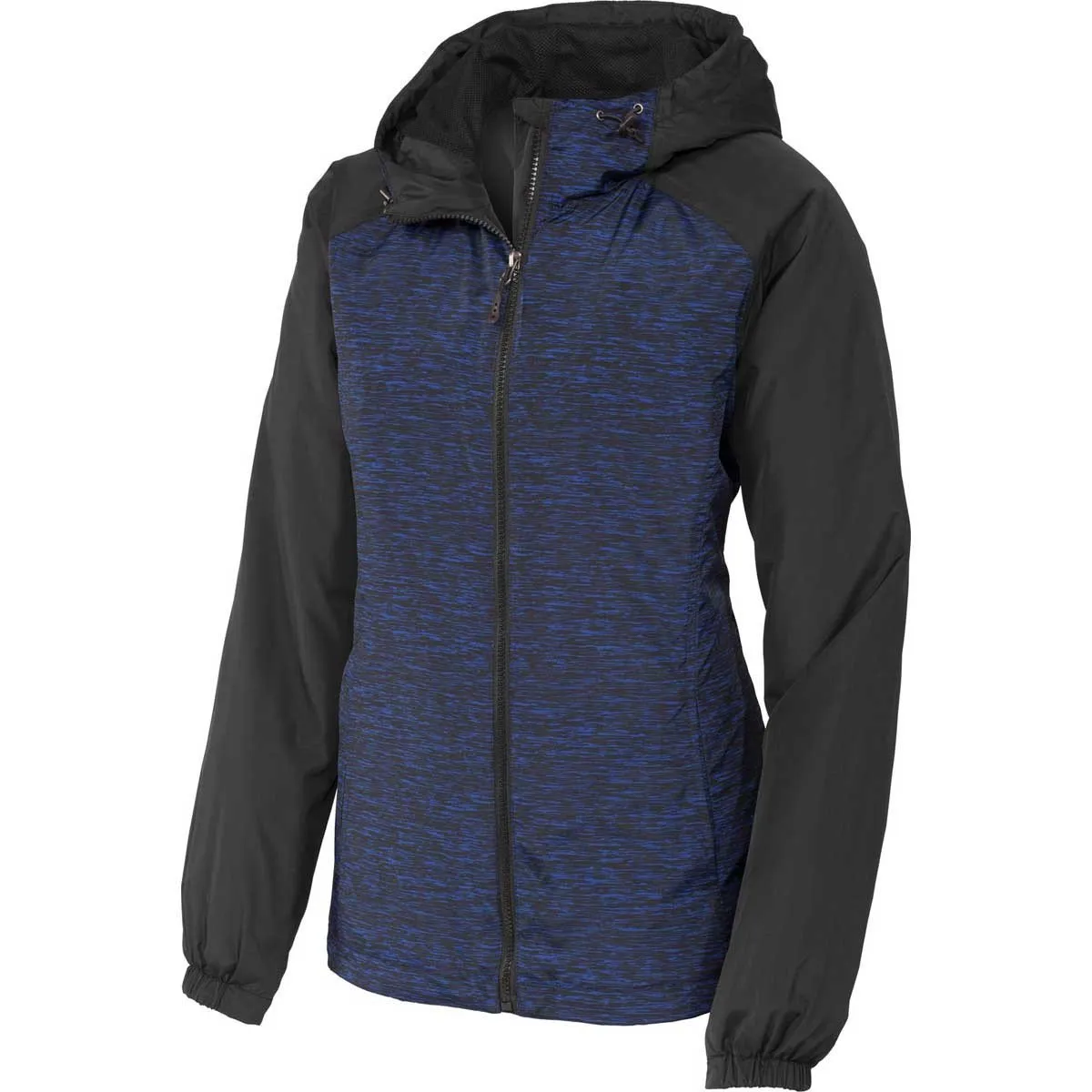 Sport-Tek Women's True Royal Heather/Black Colorblock Raglan Hooded Wind Jacket
