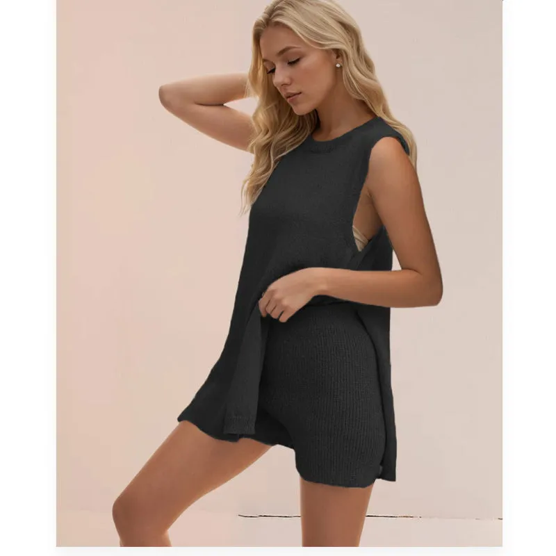Women's 2 Piece Outfits Knit Vest Top & Shorts  Free Shipping